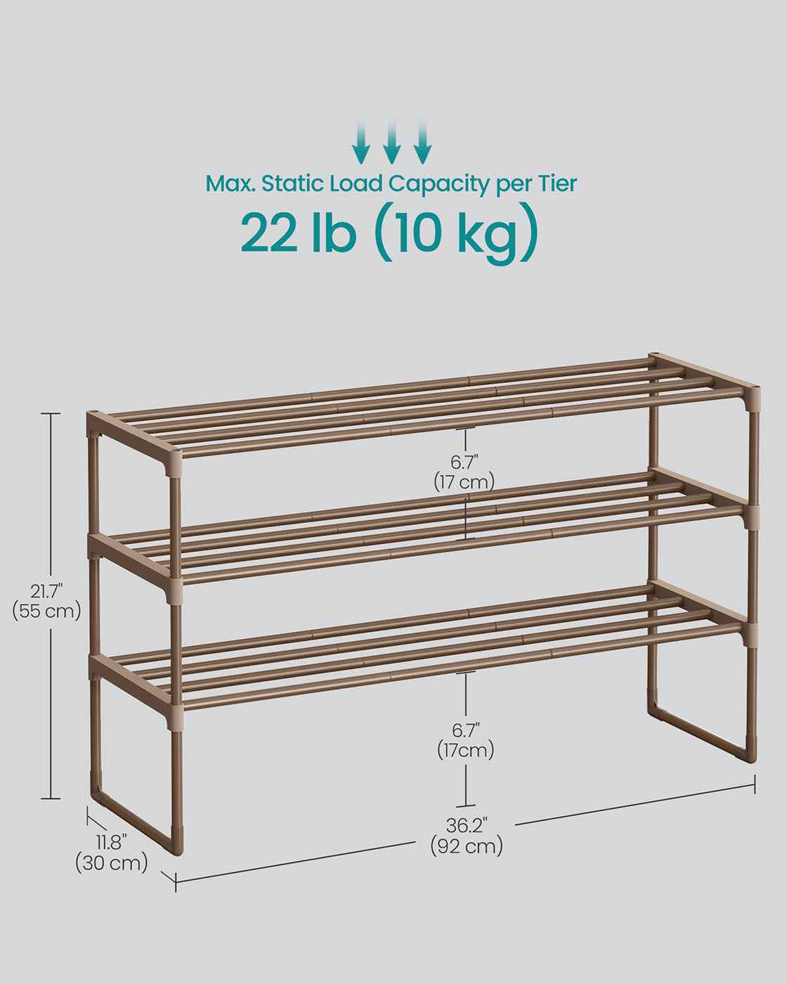 Shoe Rack 3-Tier Shoe Organizer 11.8 x 36.2 x 21.7 Inches Walnut Brown - Walnut Brown