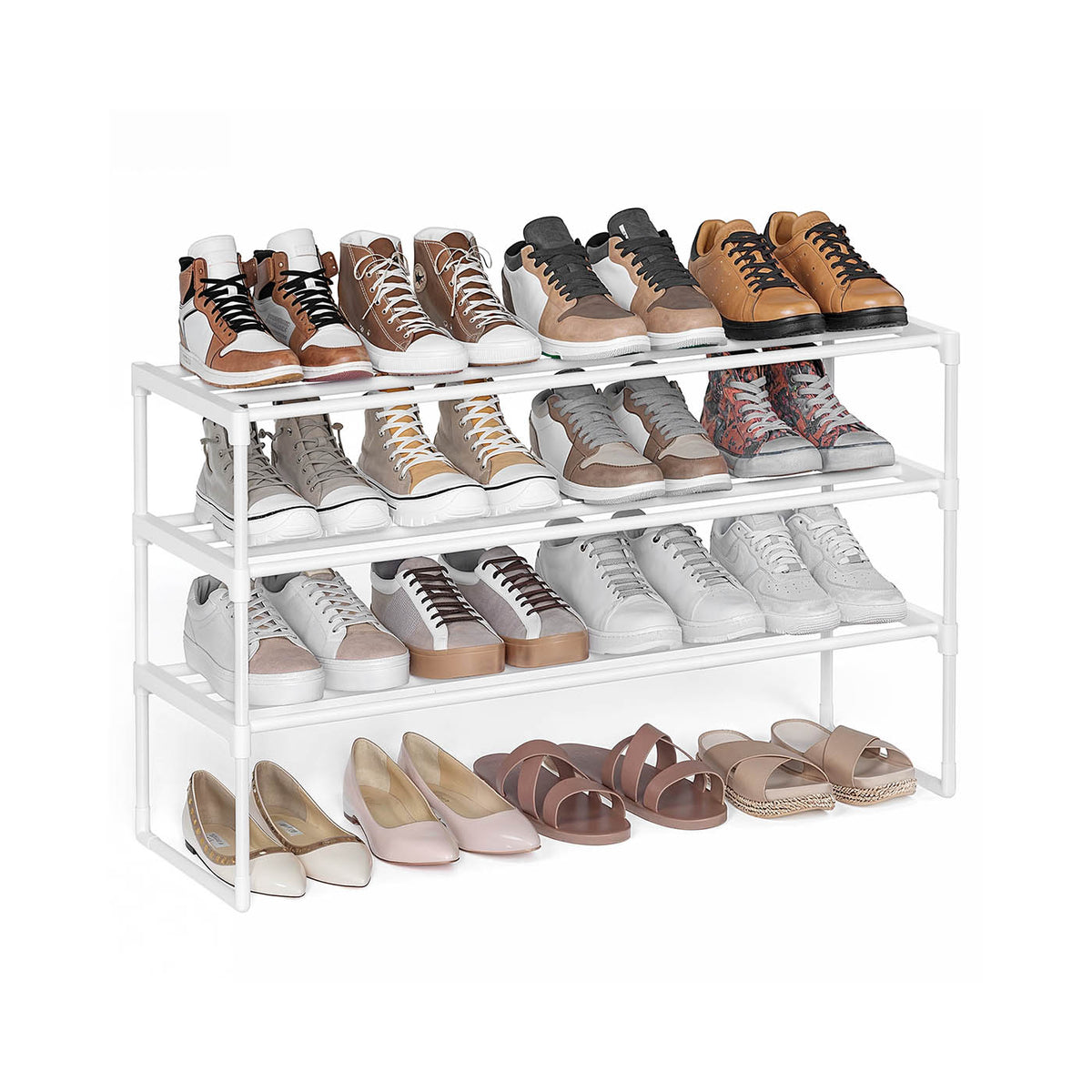Shoe Rack 3-Tier Shoe Organizer 11.8 x 36.2 x 21.7 Inches Walnut Brown - Pearl White
