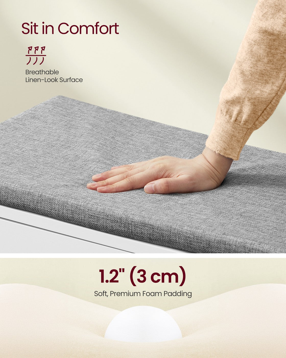 Shoe Storage Bench with Cushion - 3-Tier Entryway Bench with Padded Seat