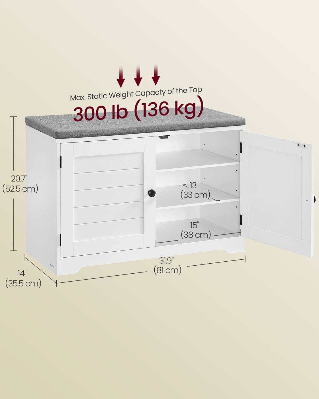 Shoe Storage Bench with Cushion - 3-Tier Entryway Bench with Padded Seat