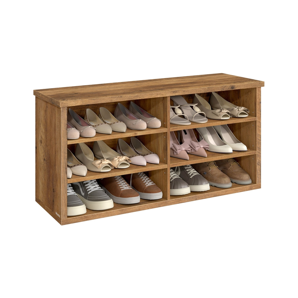 Shoe Bench - 6 Compartments - 39 Inch - Entryway Storage Bench - Brown