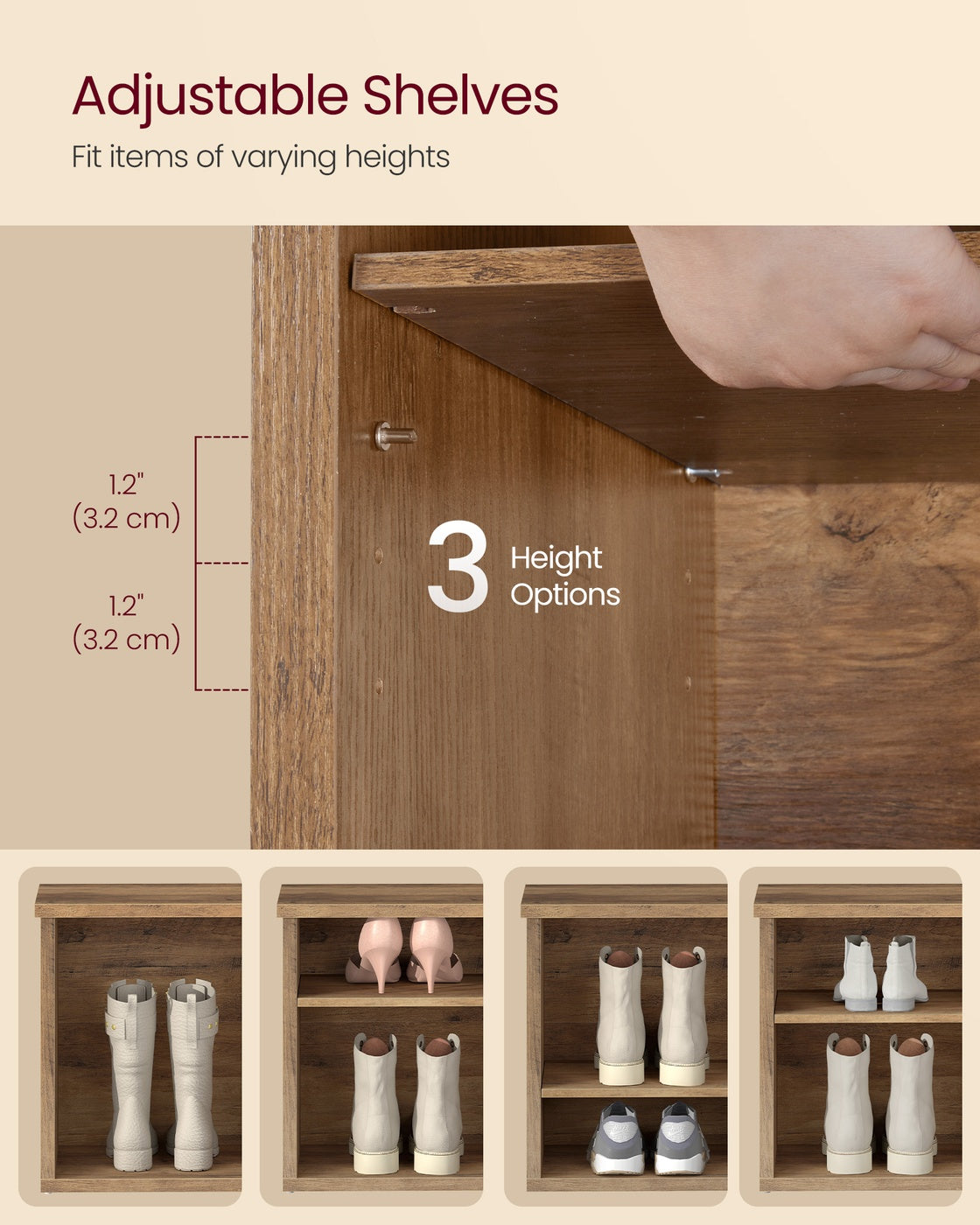 Shoe Bench - 6 Compartments - 39 Inch - Entryway Storage Bench