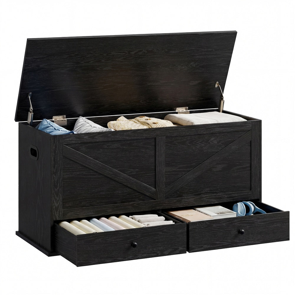 Farmhouse Storage Bench - Black