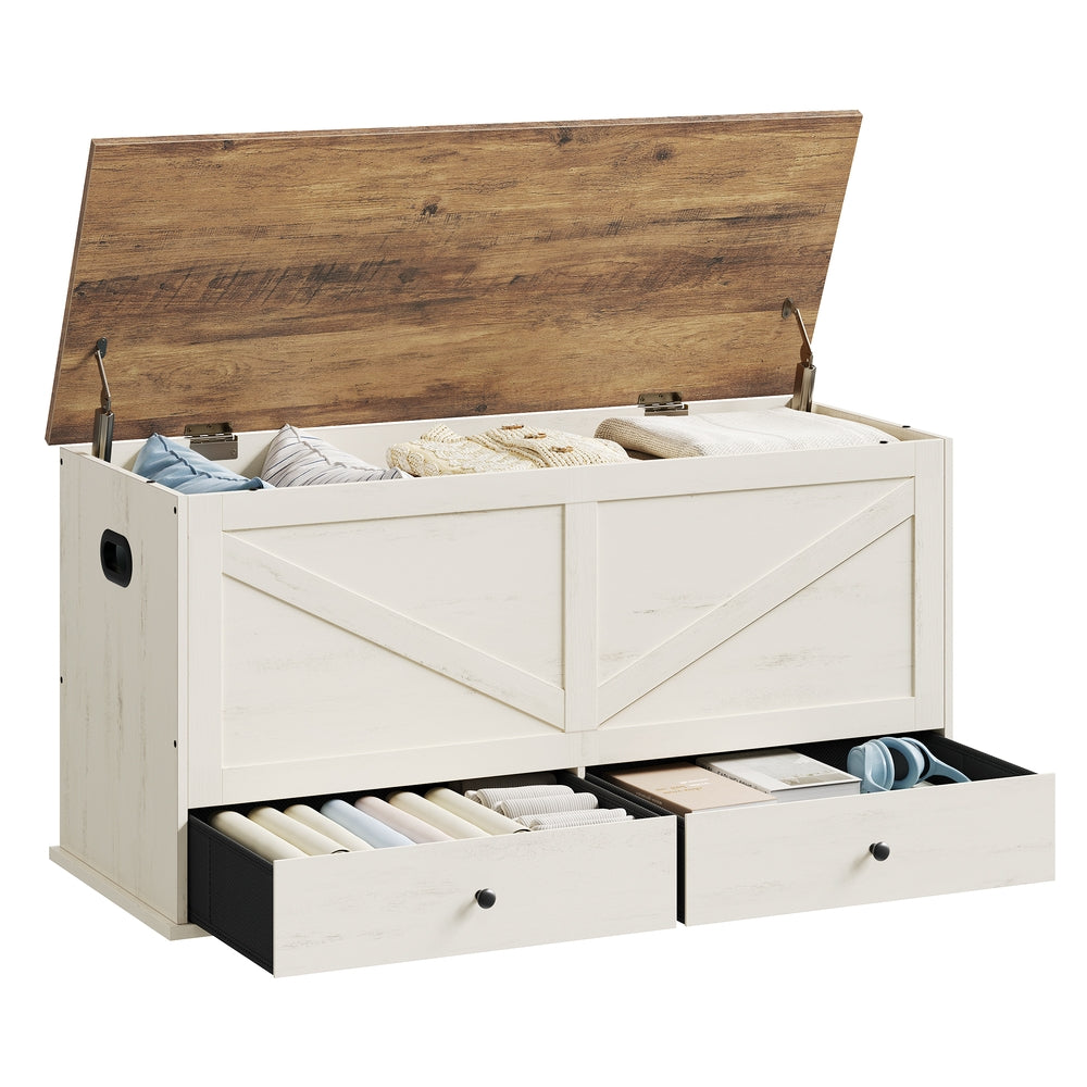 Farmhouse Storage Bench - White + Brown