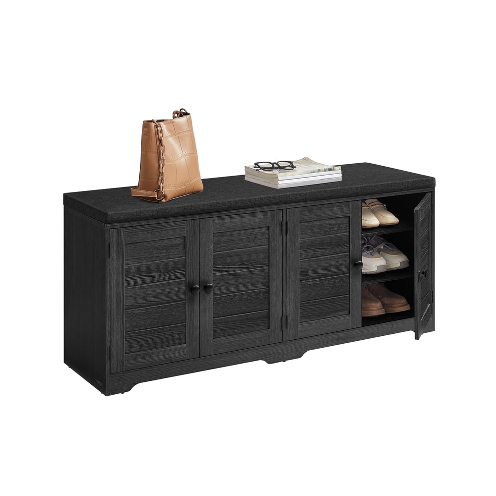 Shoe Storage Bench with Cushion - 3-Tier Entryway Bench with Padded Seat - Charcoal Gray, Ink Black