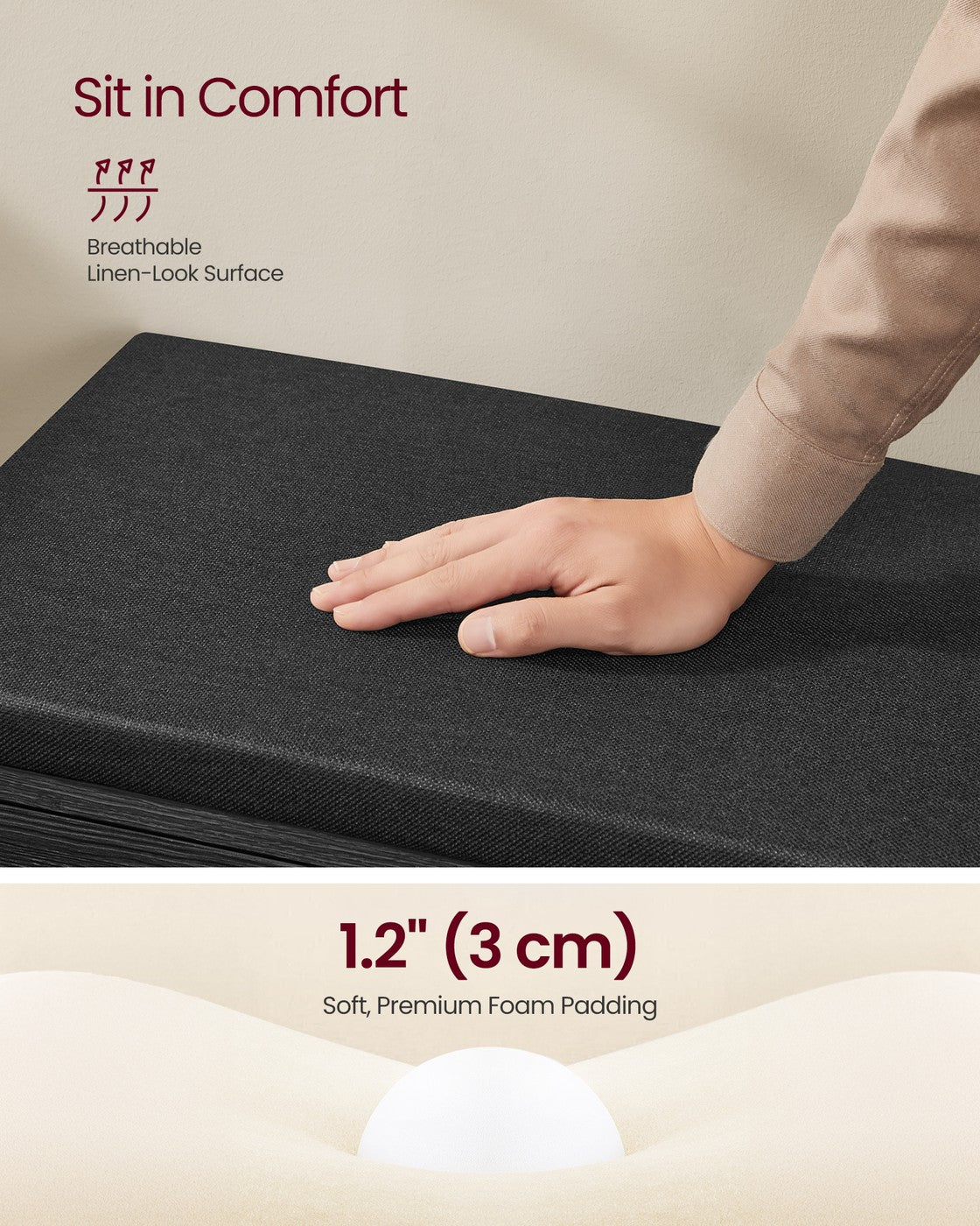 Shoe Storage Bench with Cushion - 3-Tier Entryway Bench with Padded Seat