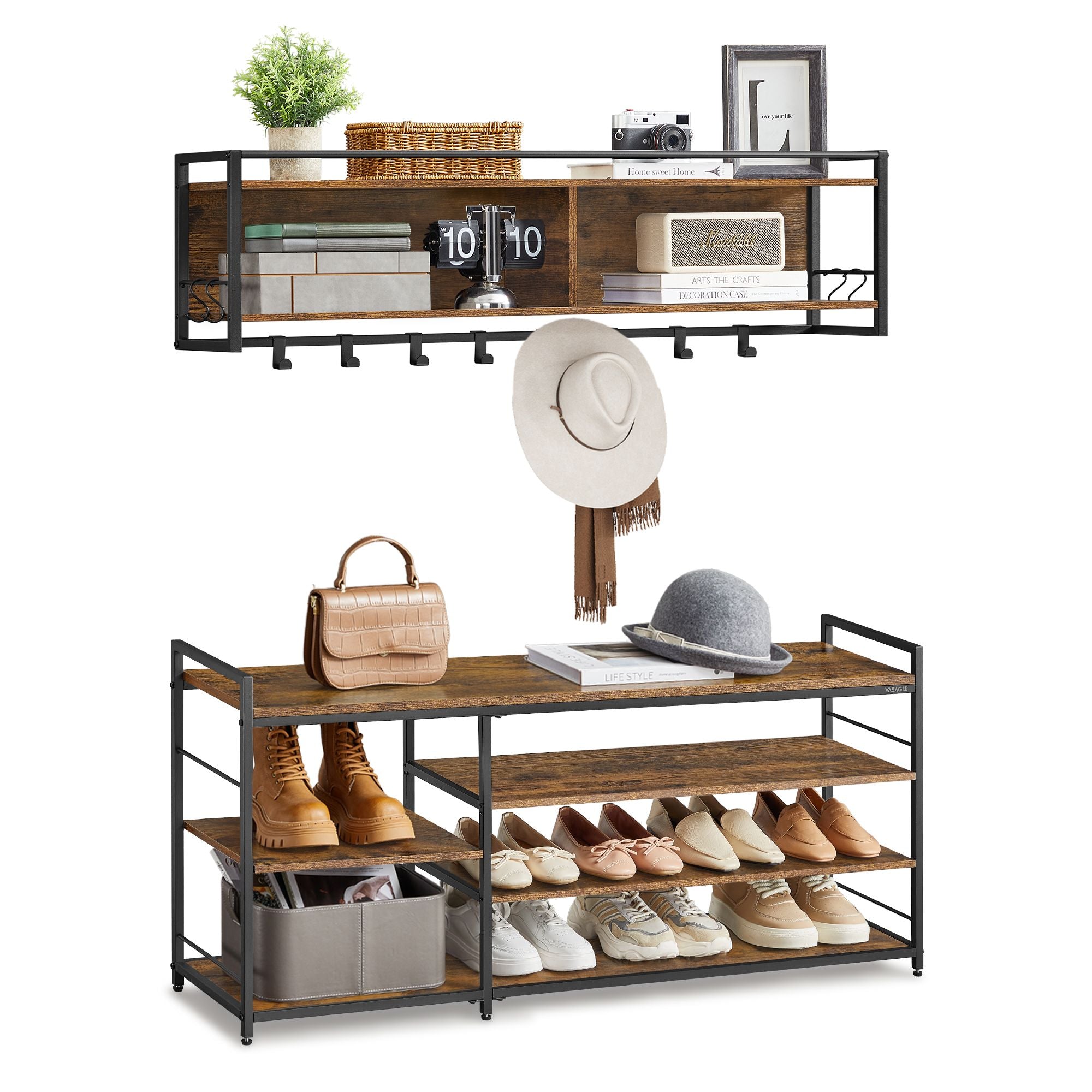 Hall Tree with Shoe Bench - Coat Rack Shoe Bench Set - Entryway Furniture