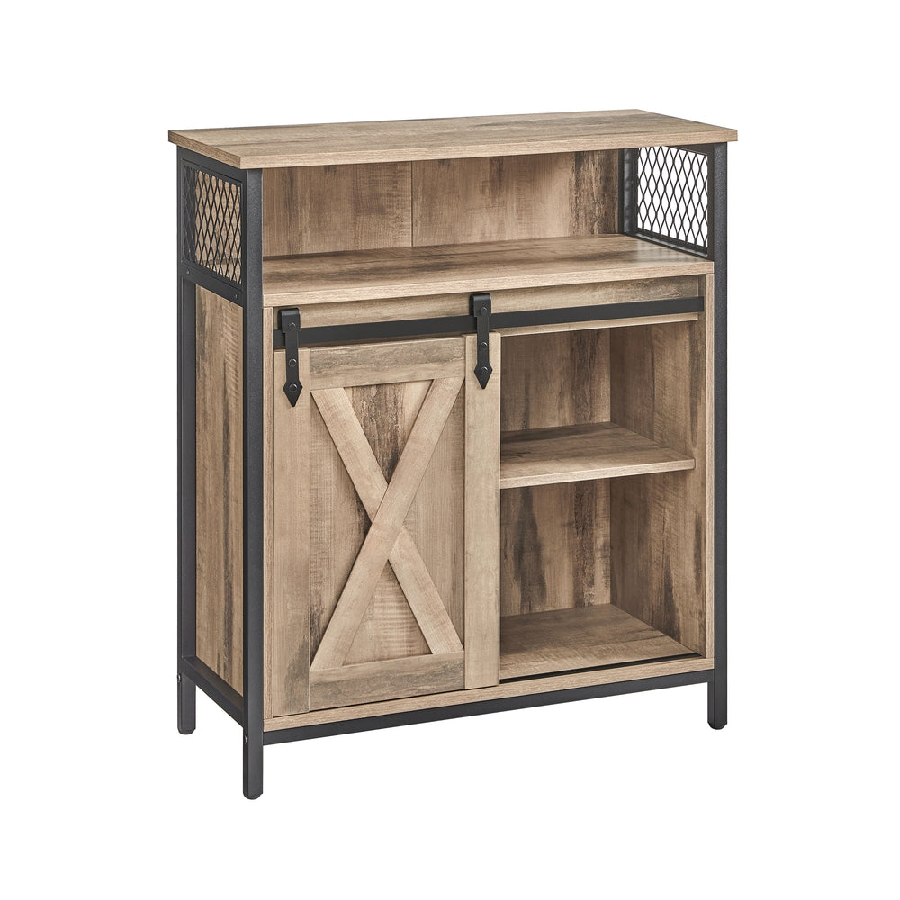 Buffet Cabinet with Open Compartment - Sliding Barn Door - Toasted Oak, Black