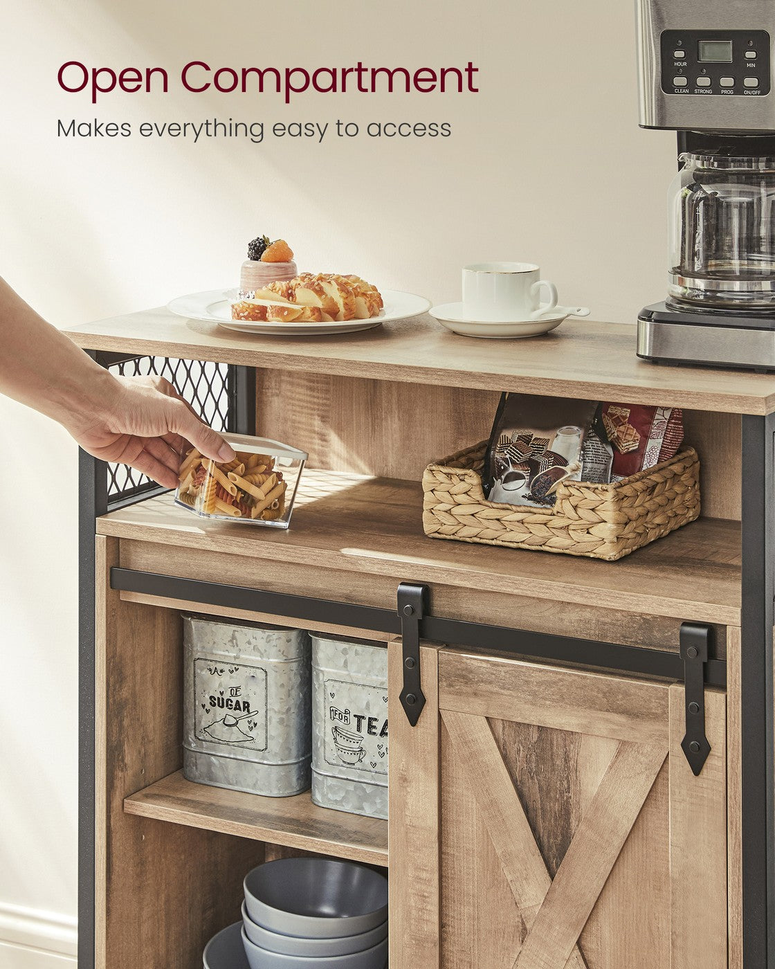 Buffet Cabinet with Open Compartment - Sliding Barn Door