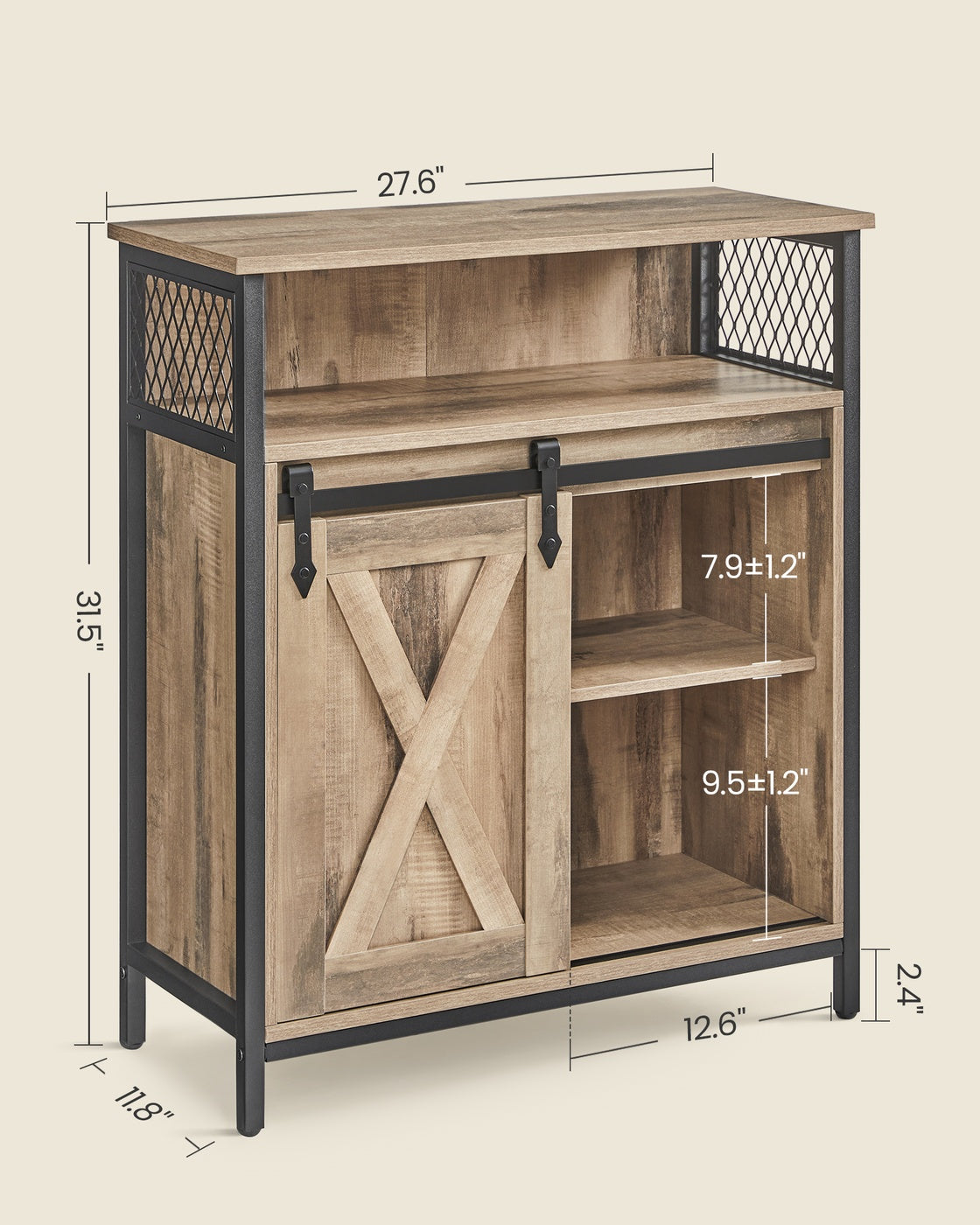 Buffet Cabinet with Open Compartment - Sliding Barn Door