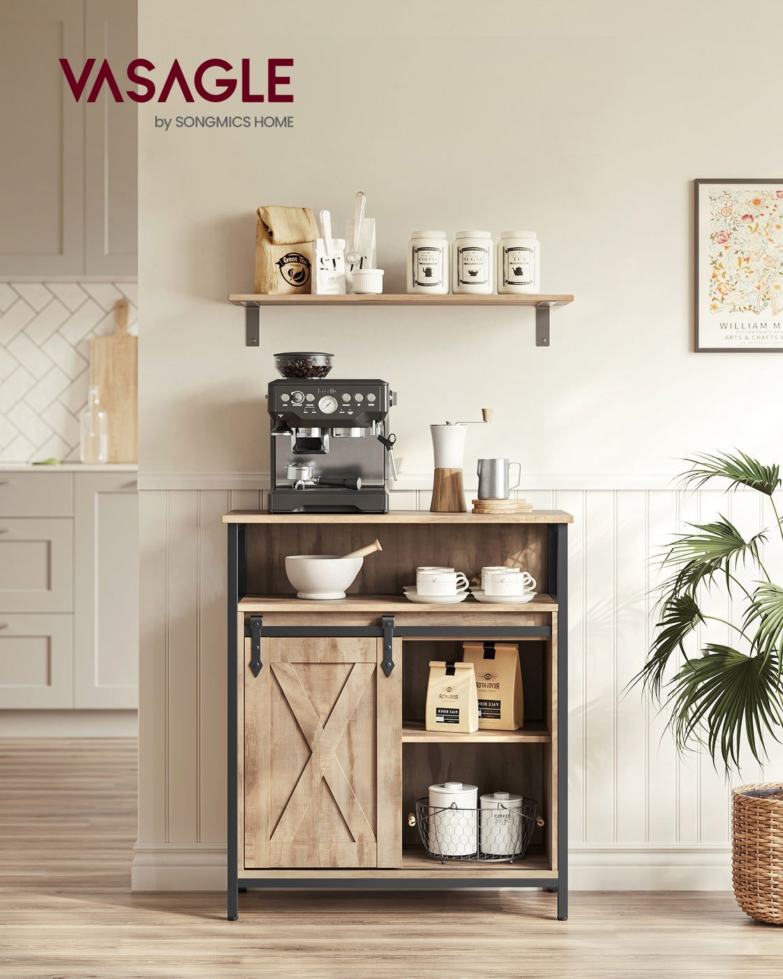 Buffet Cabinet with Open Compartment - Sliding Barn Door