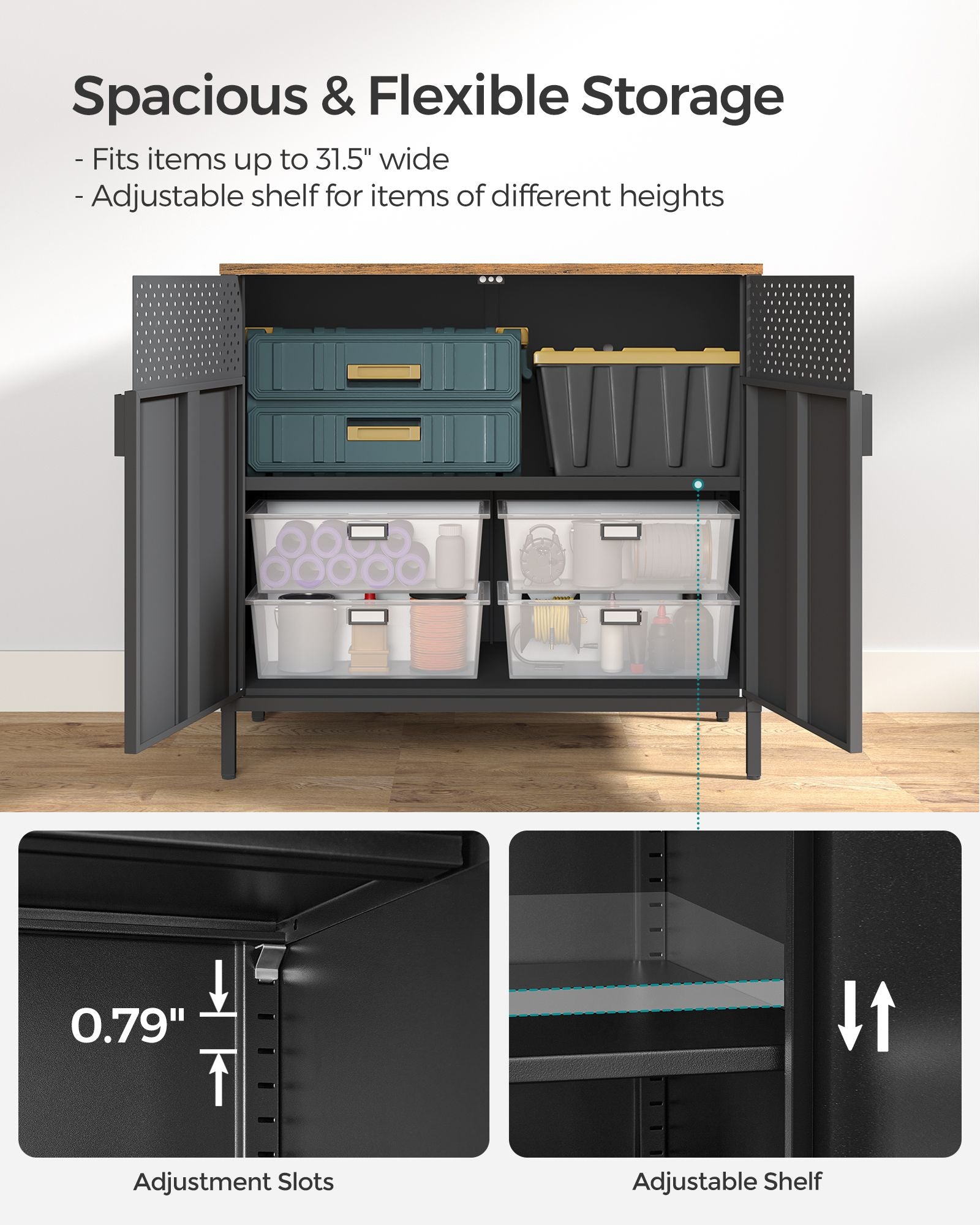 Storage Sideboard with Adjustable Shelves - Rustic Brown, Black