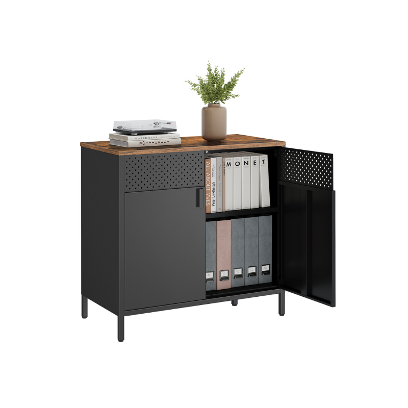 Storage Sideboard with Adjustable Shelves - Rustic Brown, Black