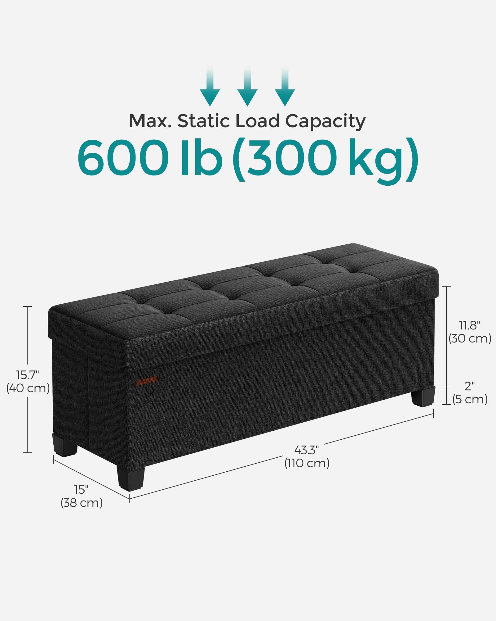 Storage Ottoman Bench - Black