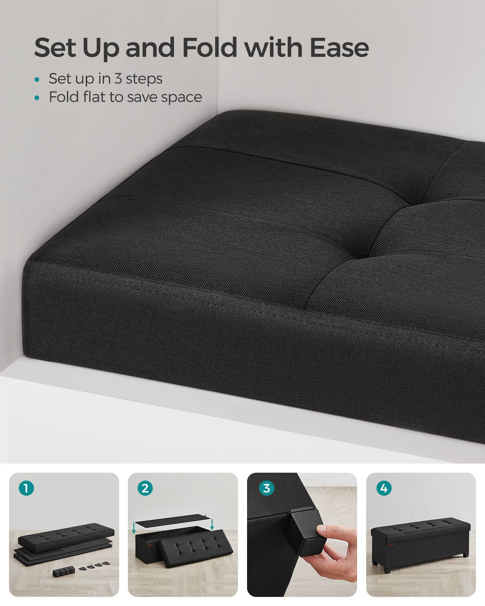 Storage Ottoman Bench - Black