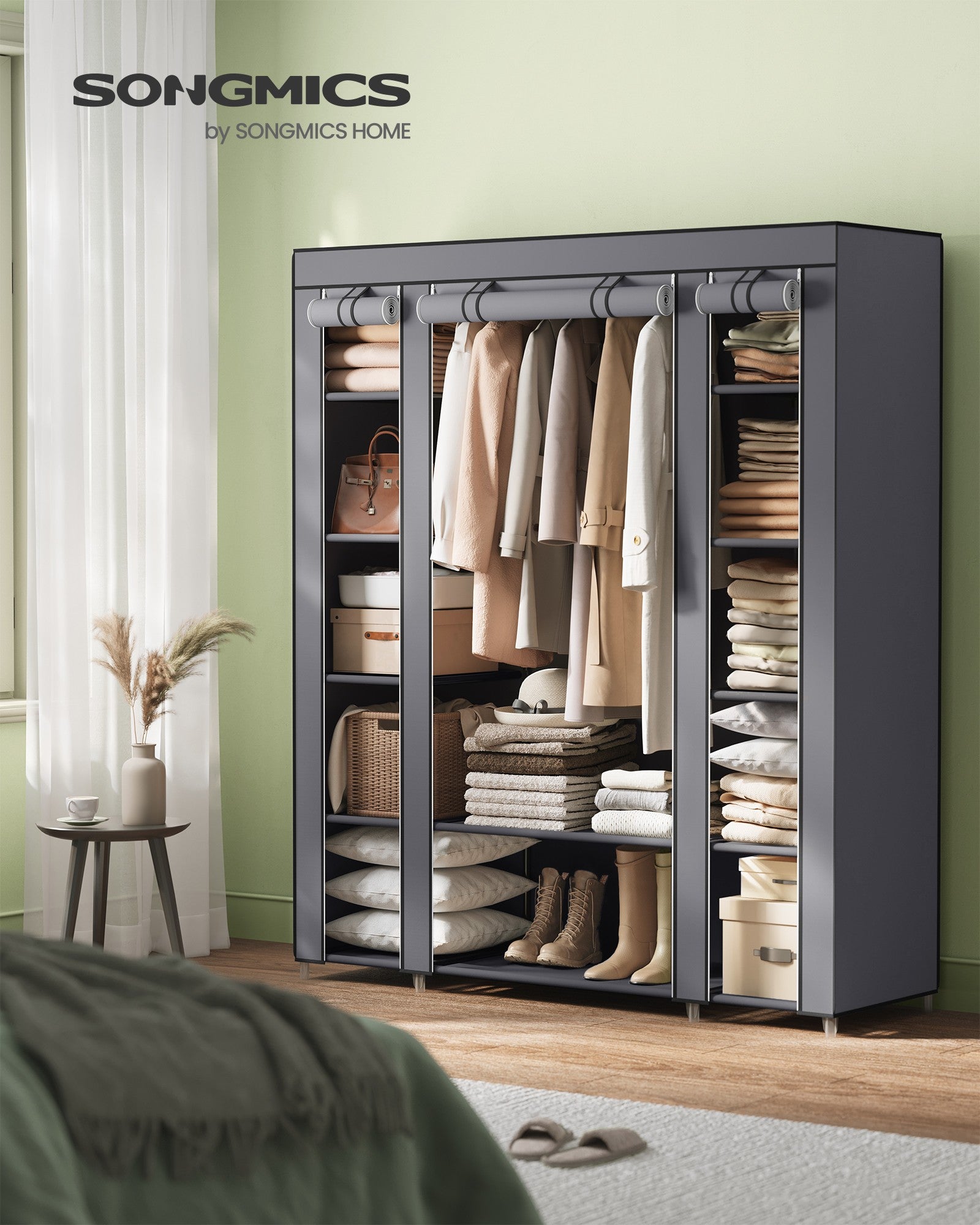 Closet Wardrobe with Non-Woven Fabric Cover - Grey