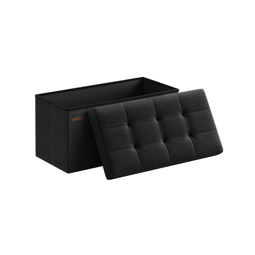 Folding Storage Ottoman Bench - Black