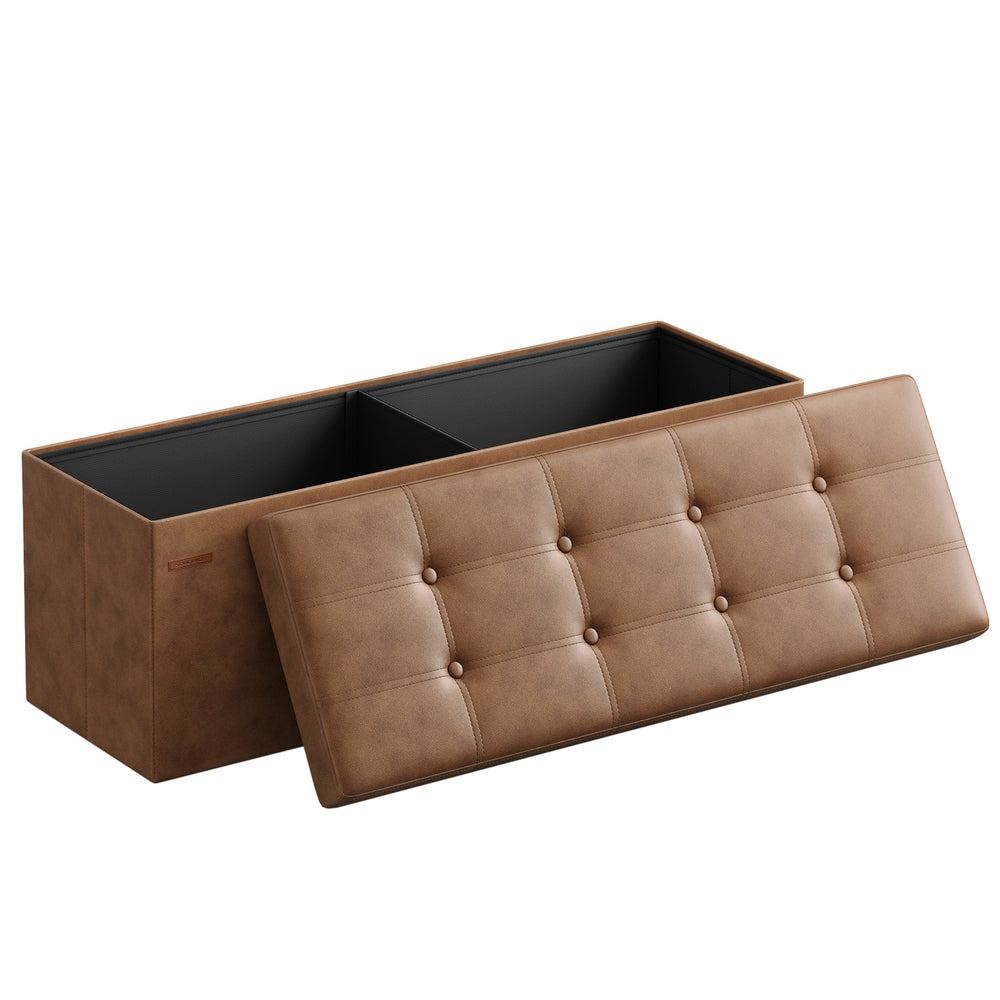 Folding Storage Ottoman Bench - Brown