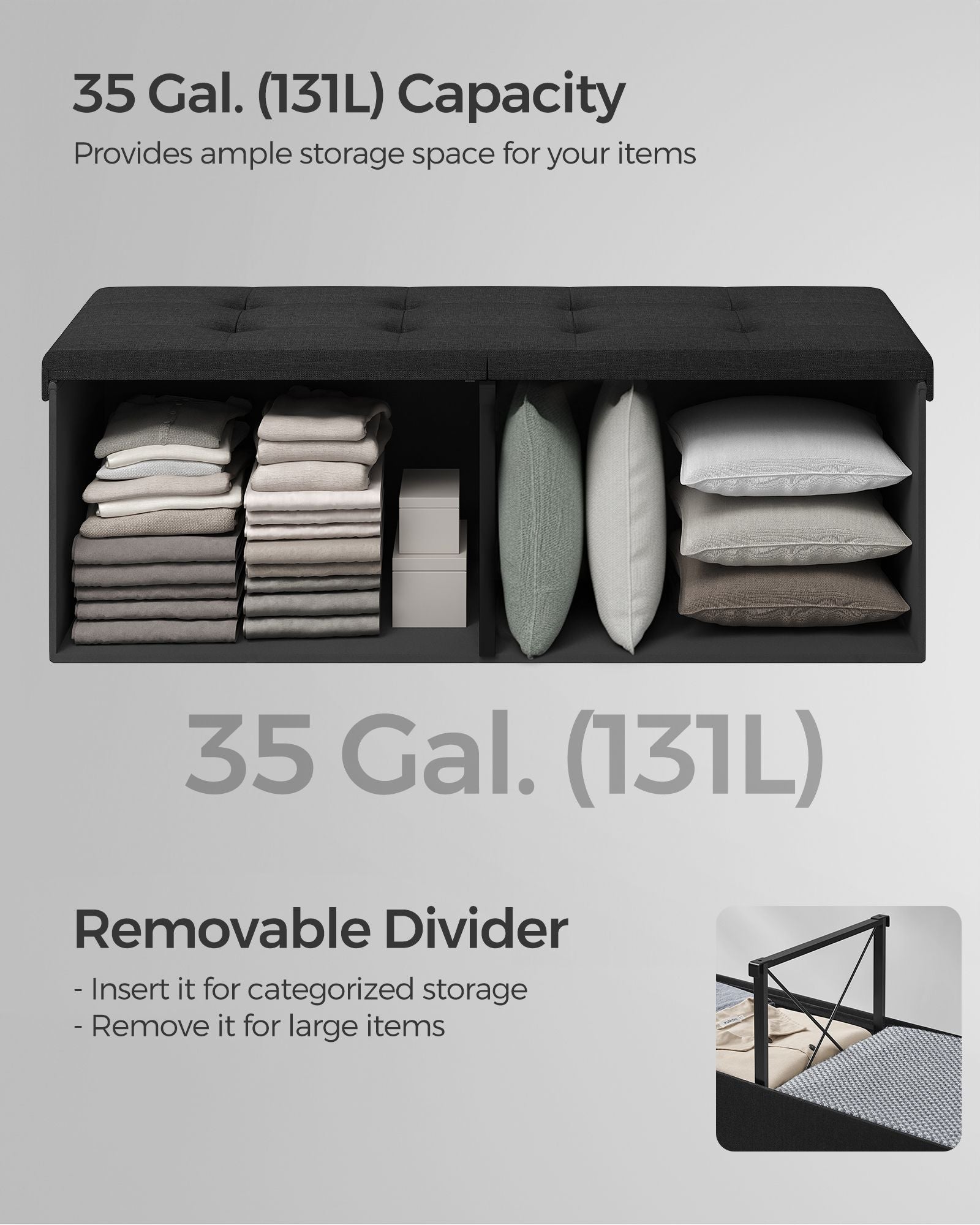 110 Cm Storage Ottoman - Foldable Storage Bench with Flipping Lid - 300 Kg Load Capacity - for Entryway - Living Room