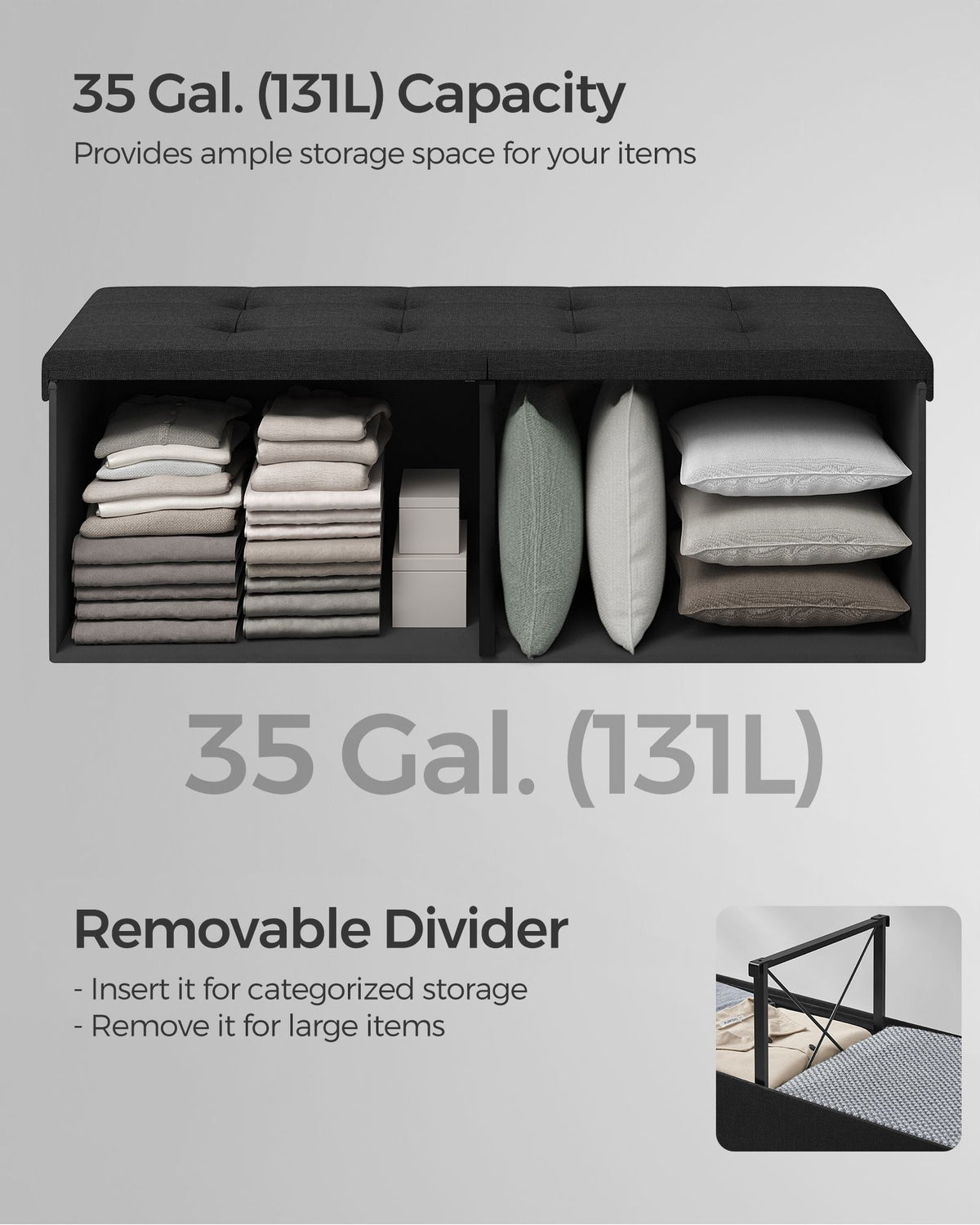 Storage Ottoman - 43-Inch - Foldable - Flipping Lid - 660 lb Capacity