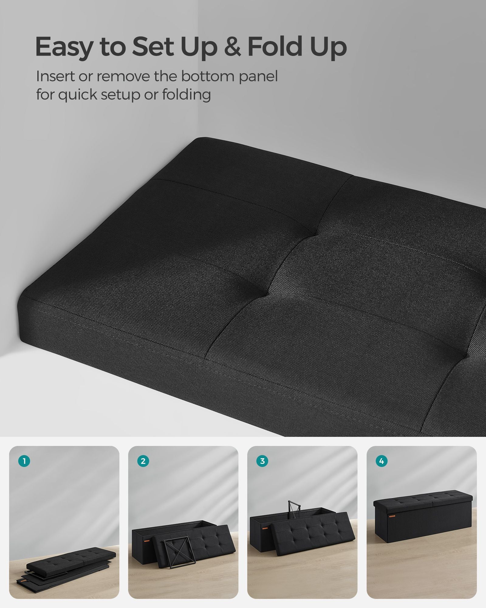 110 Cm Storage Ottoman - Foldable Storage Bench with Flipping Lid - 300 Kg Load Capacity - for Entryway - Living Room