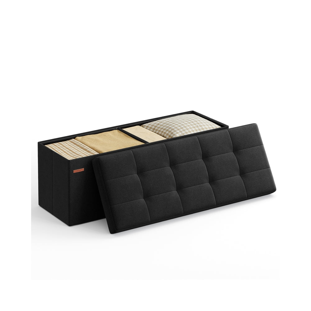 Folding Storage Ottoman Bench - 43 Inch - Linen-Look - 35 Gal - Black