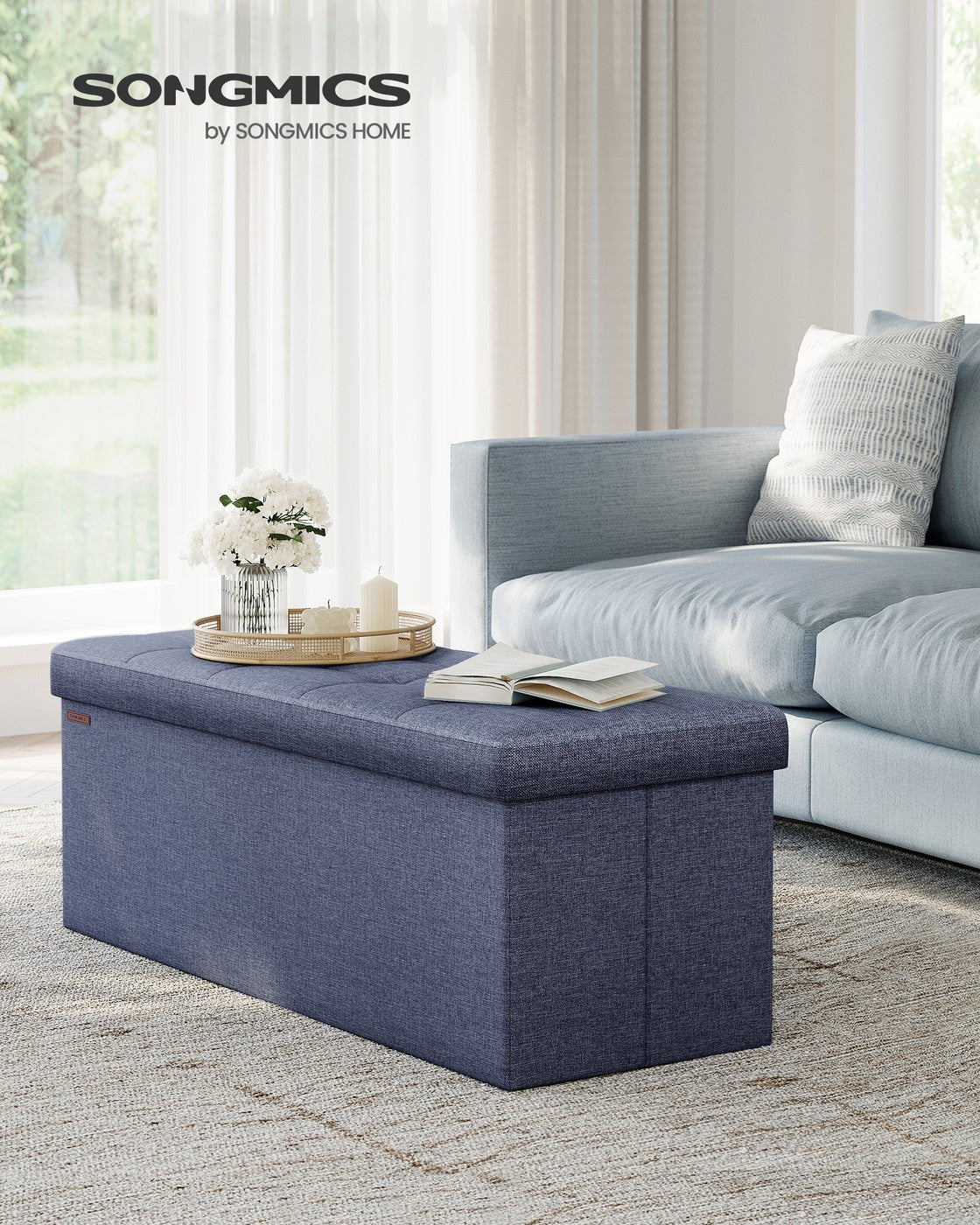 Folding Storage Ottoman Bench - 43 Inch - Linen-Look - 35 Gal