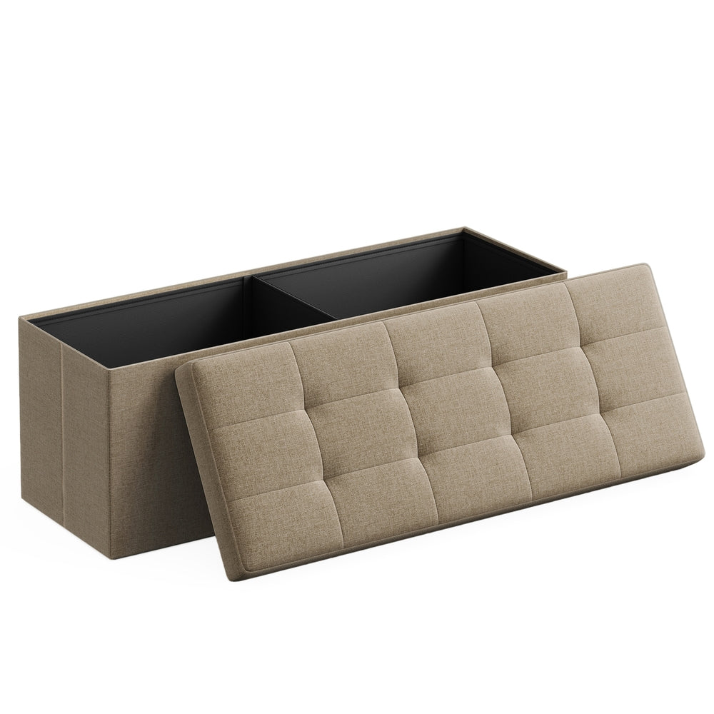 Folding Storage Ottoman Bench - 43 Inch - Linen-Look - 35 Gal - Brown
