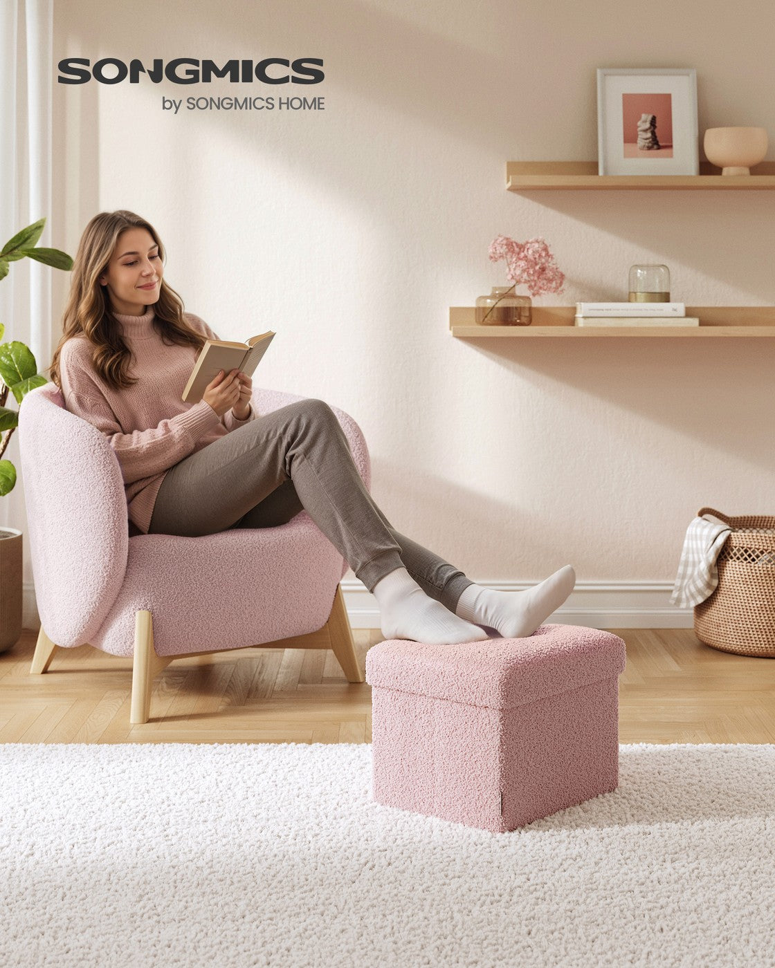 Small Folding Storage Ottoman - 12 Inch - Teddy Fleece Foot Rest