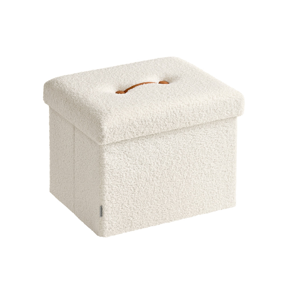 Small Folding Storage Ottoman - 12 Inch - Teddy Fleece Foot Rest - White