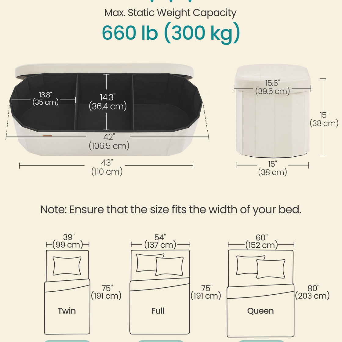 Oval Ottoman Storage Bench - 43 Inch - Velvet With Hidden Storage