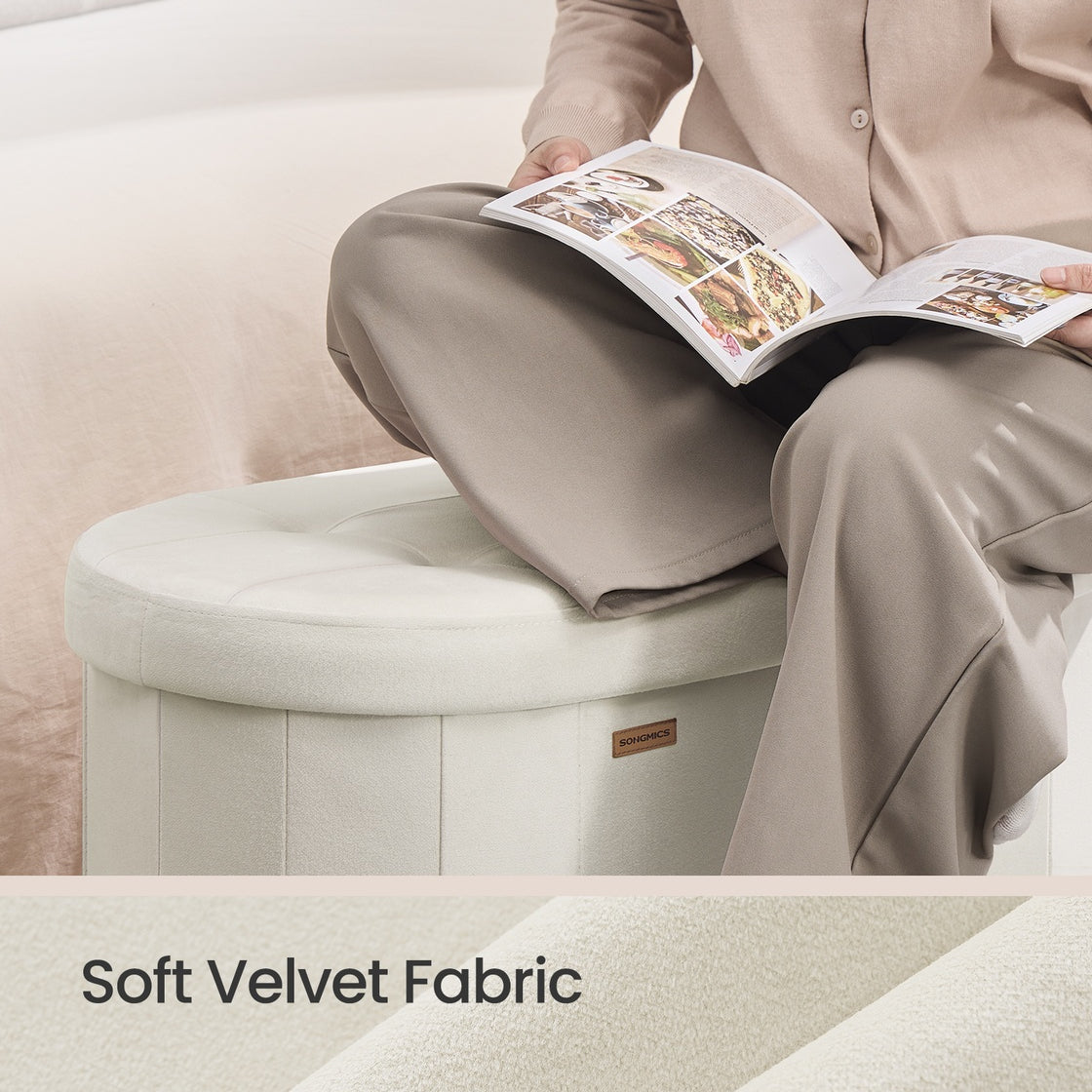 Oval Ottoman Storage Bench - 43 Inch - Velvet With Hidden Storage