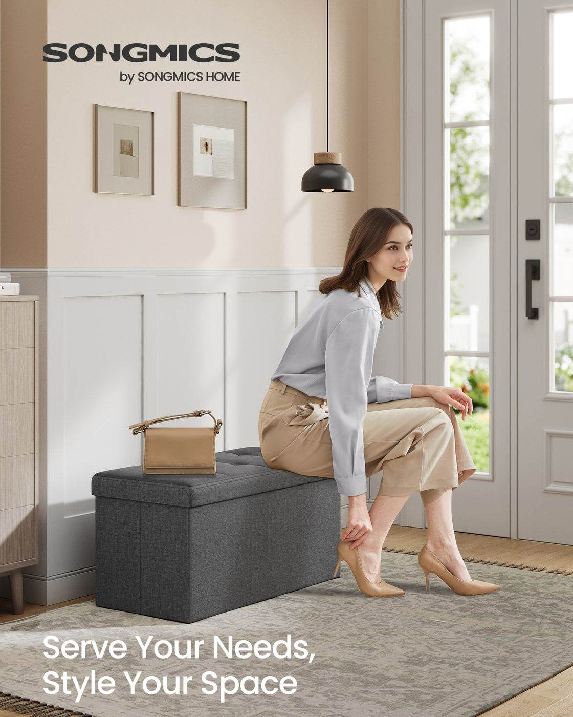 MAZIE Collection - 30 Inches Folding Storage Ottoman Bench