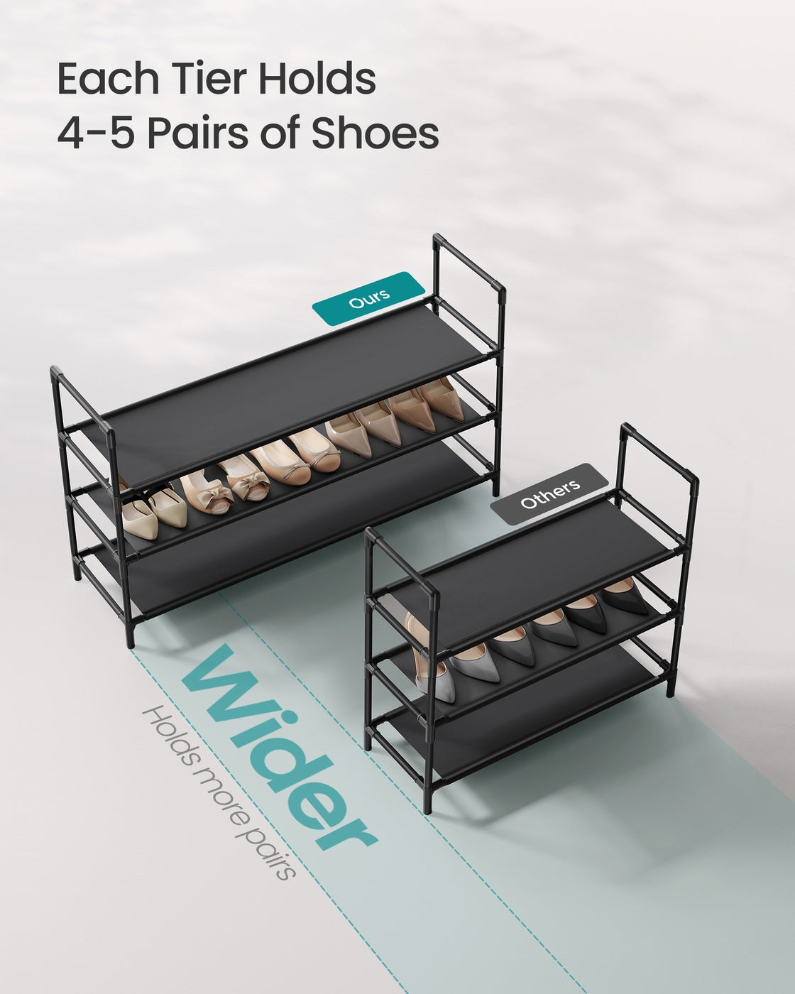 Slim Metal Shoe Rack - Fabric Shelves - For Hallway Closet