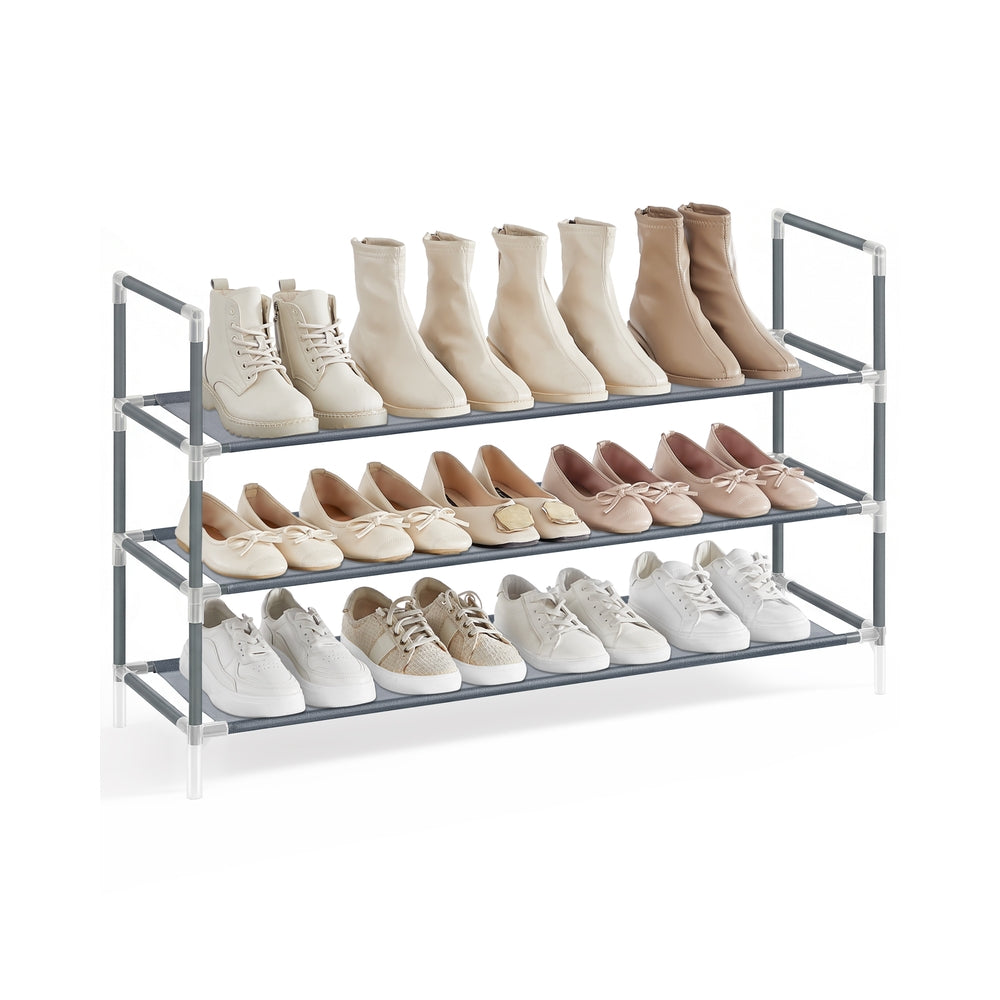 Slim Metal Shoe Rack - Fabric Shelves - For Hallway Closet - Gray
