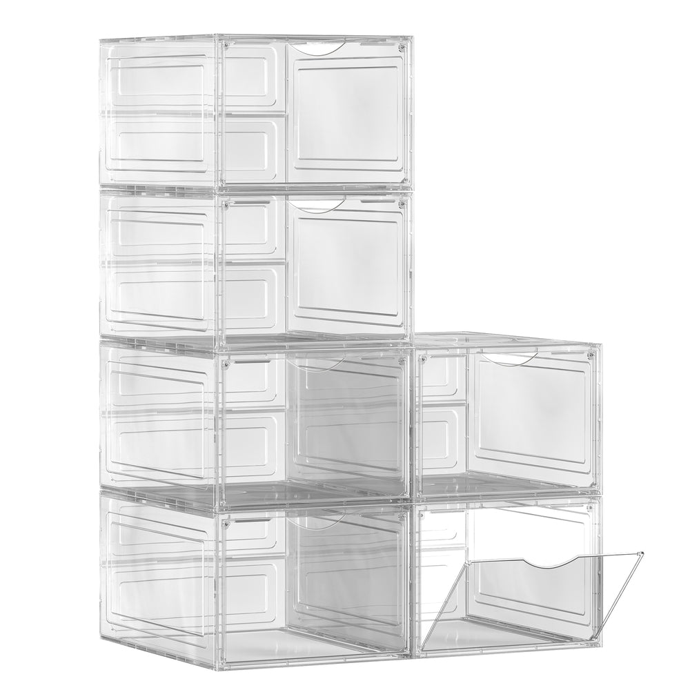 Clear Shoe Boxes - Set Of 6 - Fits Up To US Size 13 - Stackable