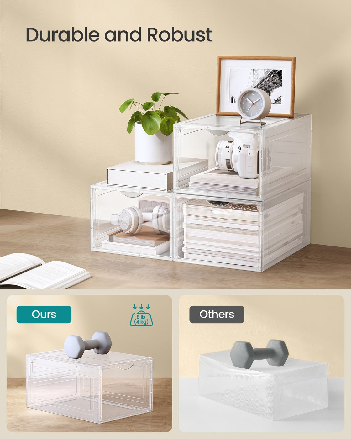Clear Shoe Boxes - Set Of 6 - Fits Up To US Size 13 - Stackable