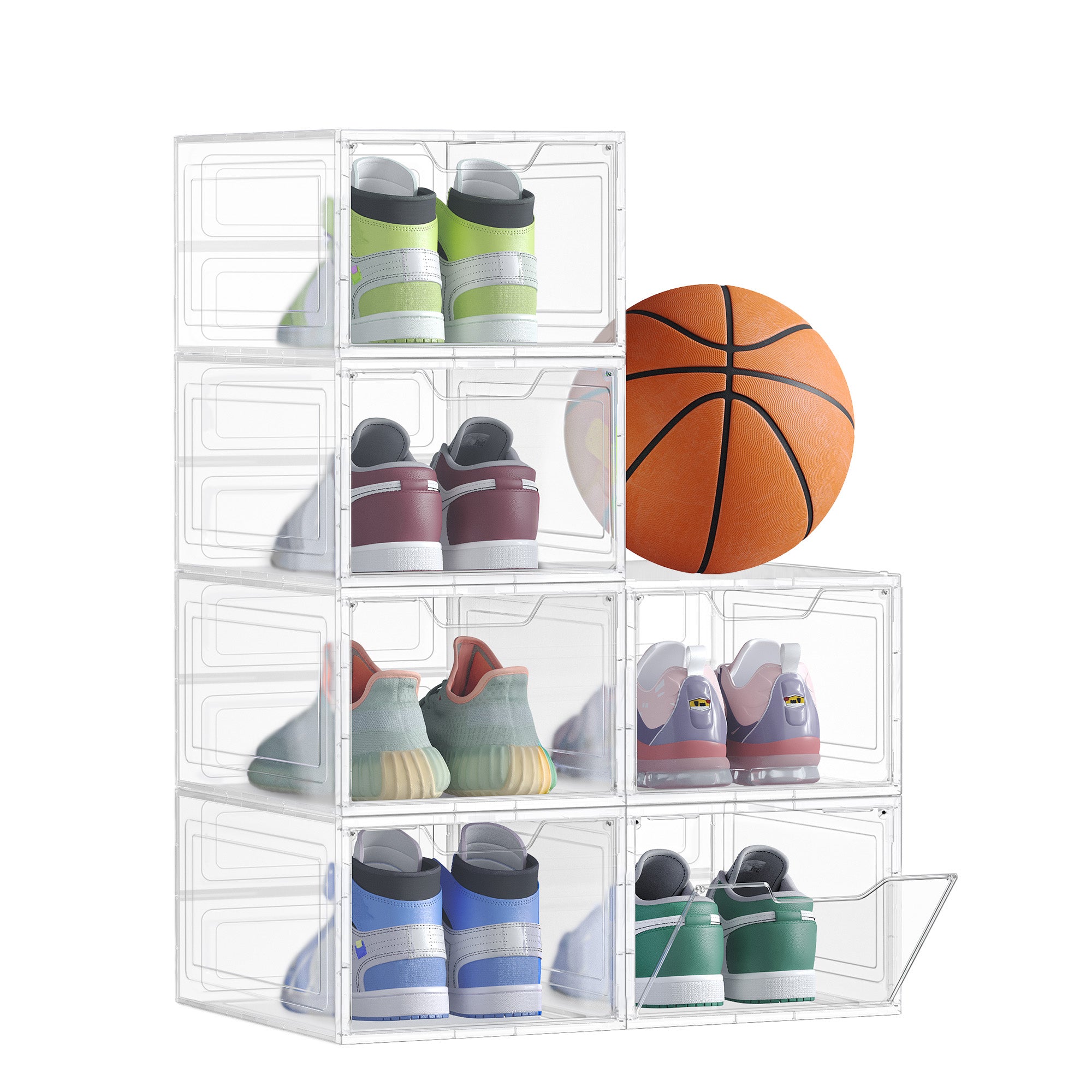 Clear Shoe Boxes - Set Of 6 - Fits Up To US Size 13 - Stackable - White