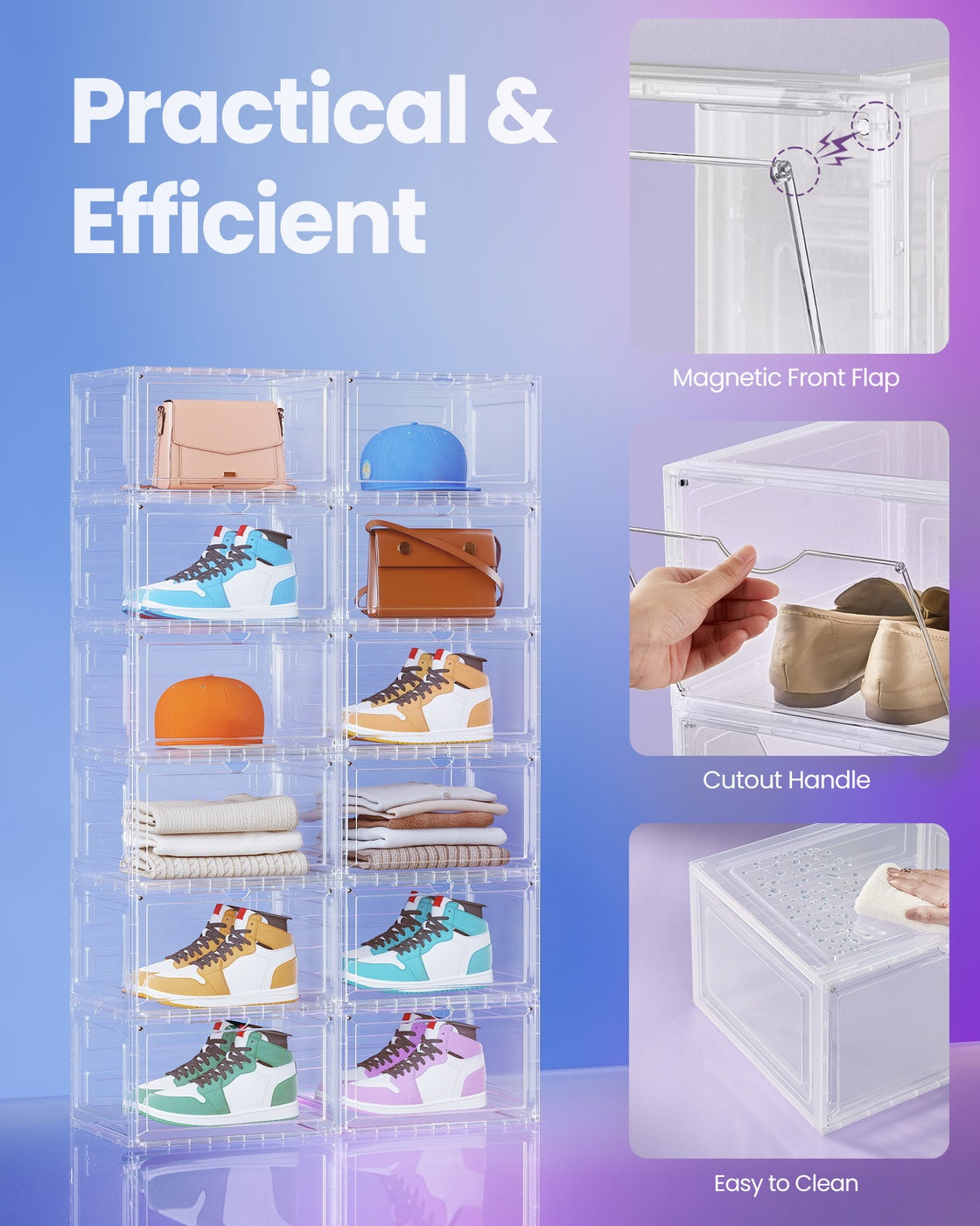 Shoe Boxes Set of 6 13 x 11.2 x 7.6 Inches Transparent White - Transparent White