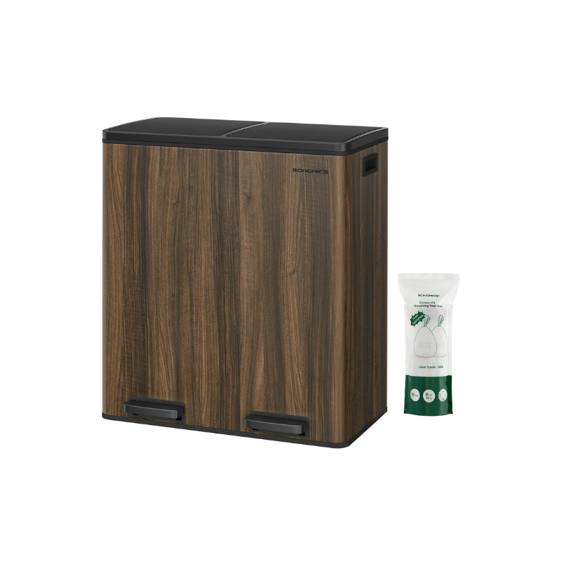 Kitchen Trash Can - Dual Compartment - 16-Gallon - Airtight Hinged Lids