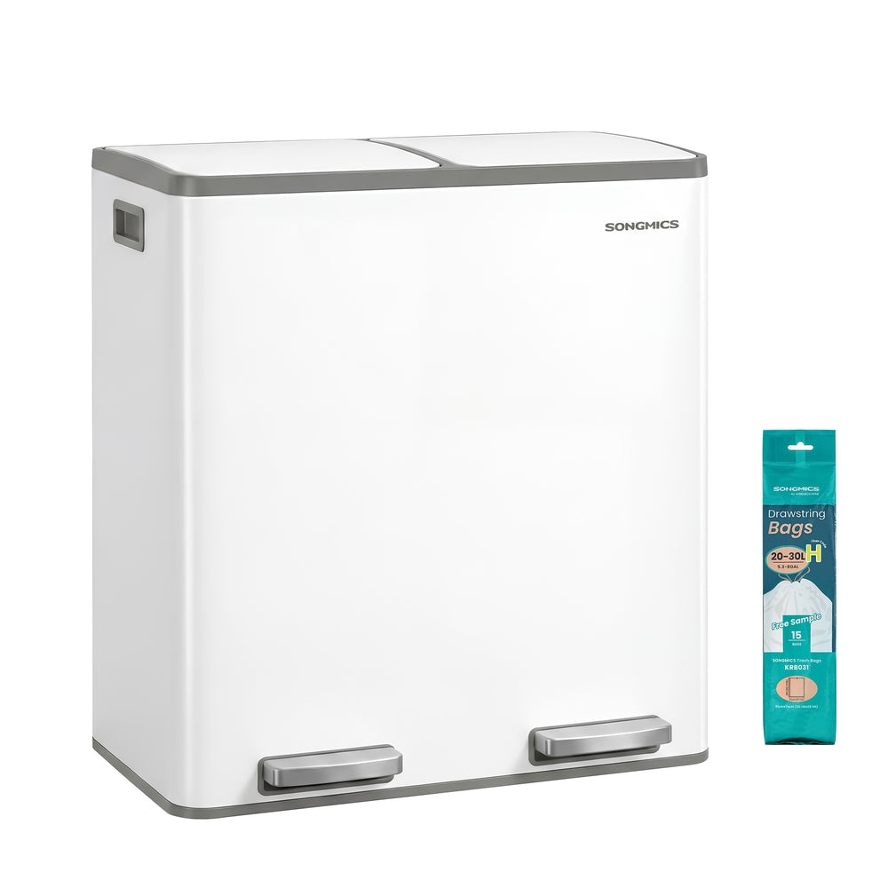 Double Compartment Stainless Steel Trash Can for Recycling - White