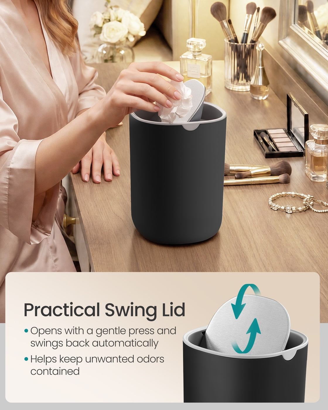 Mini Desk Trash Can with Lid - Ink Black
