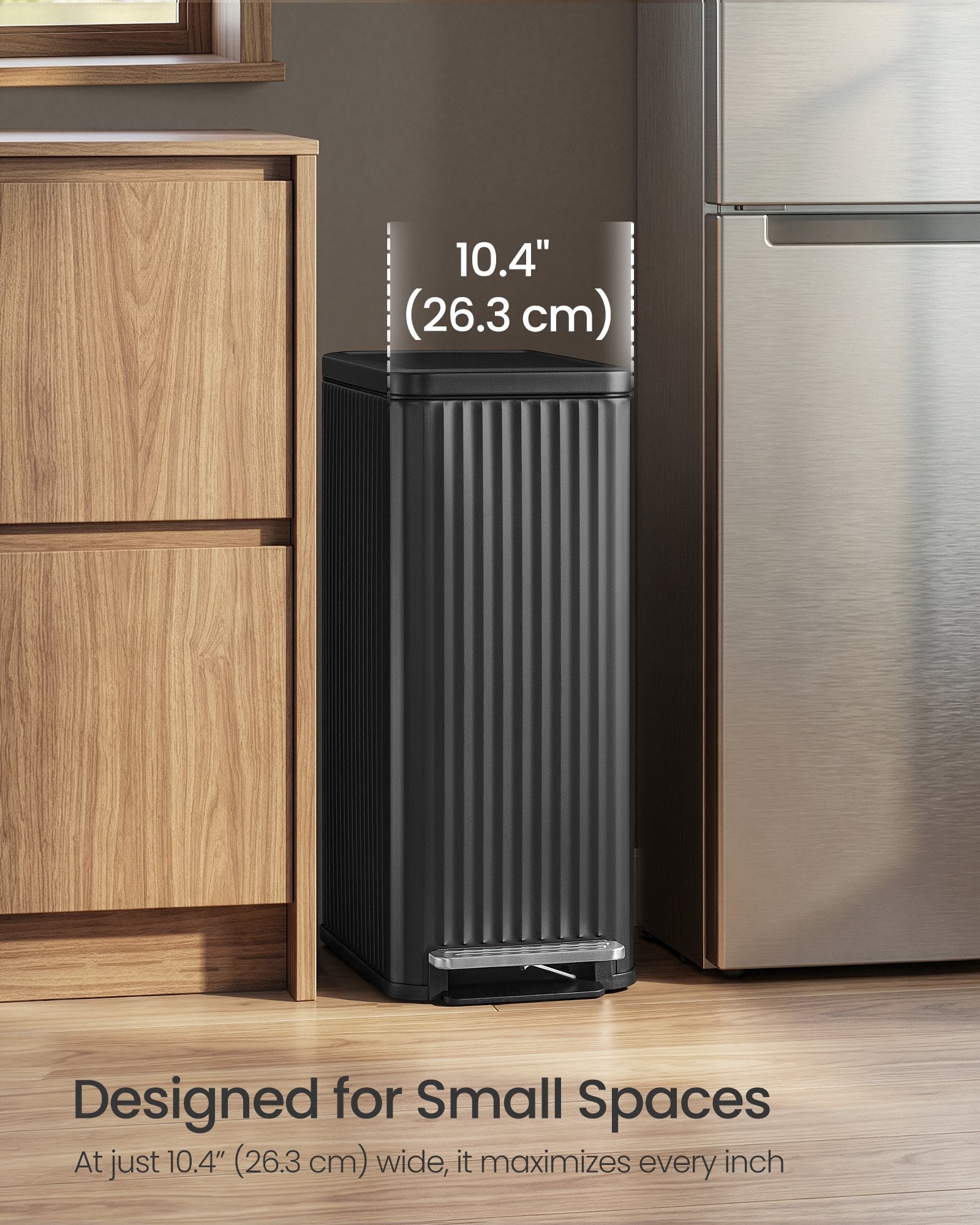 Slim Stainless Steel Trash Can with Lid for Kitchen - Black