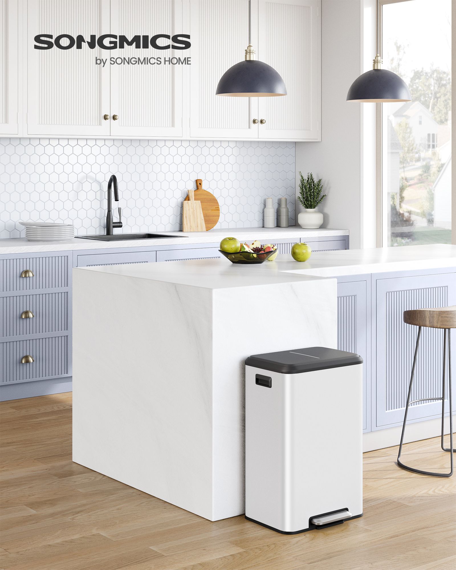 10.5-Gallon (40L) Kitchen Trash Can with Lid and Wide Foot Pedal - White