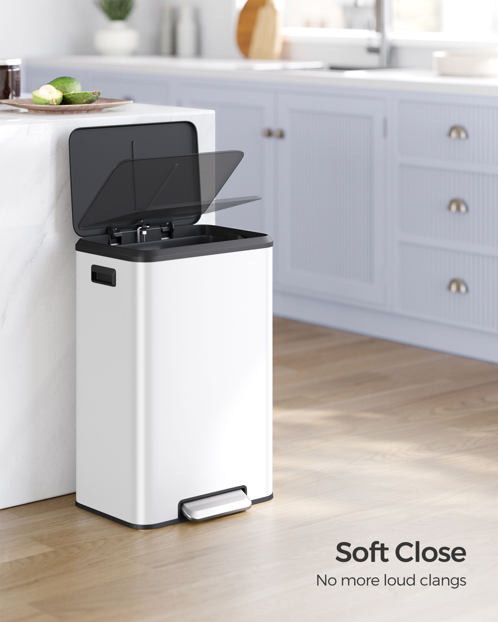 10.5-Gallon (40L) Kitchen Trash Can with Lid and Wide Foot Pedal - White