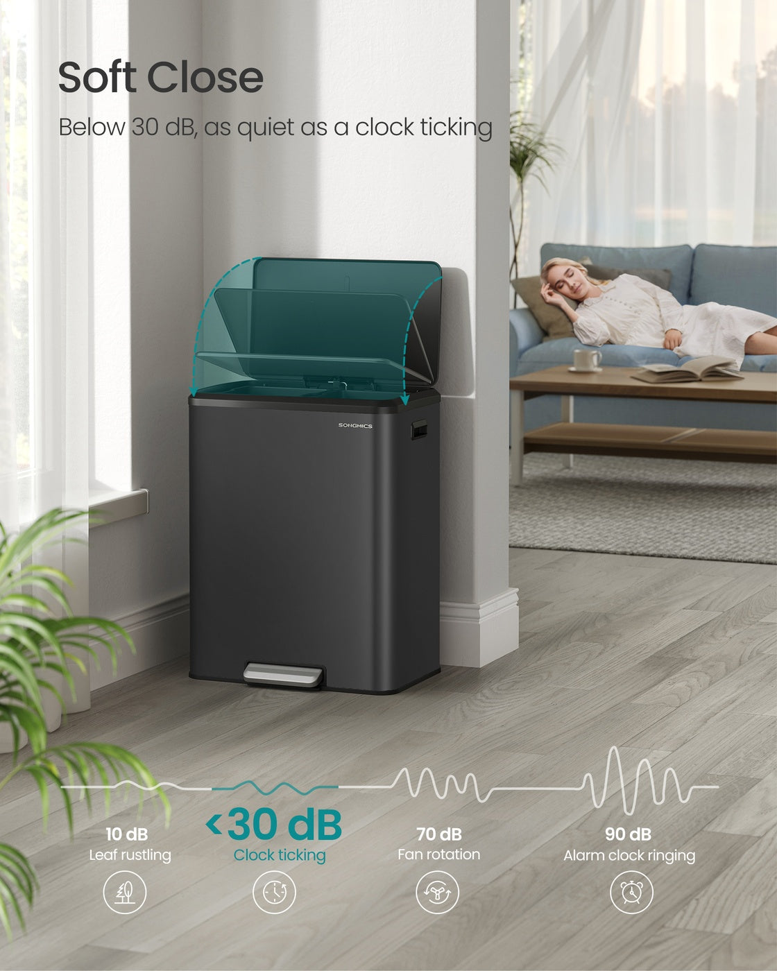 Stainless Steel Dual Pedal Trash Can for Kitchen Recycling - Ink Black