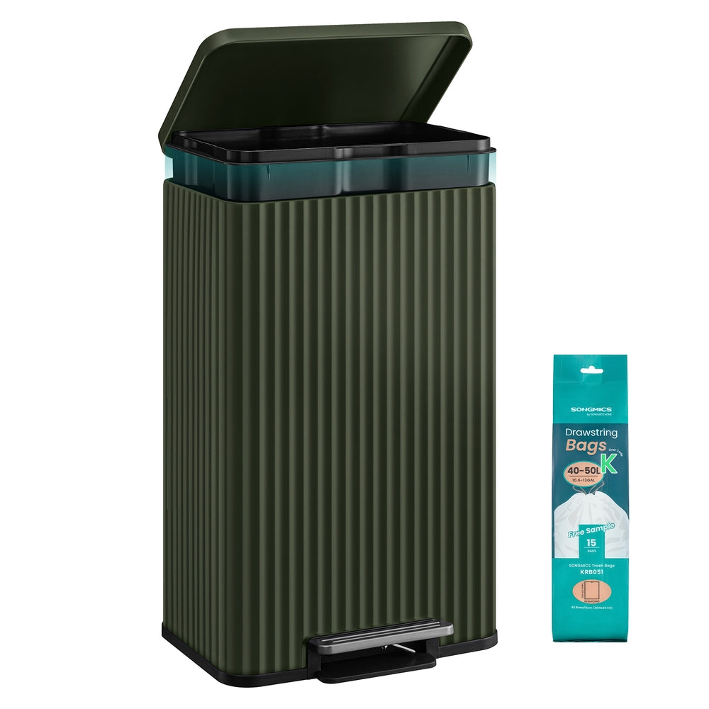50 L Stainless Steel Garbage Can with Lid and Removable Inner Bucket Ink Black - Green