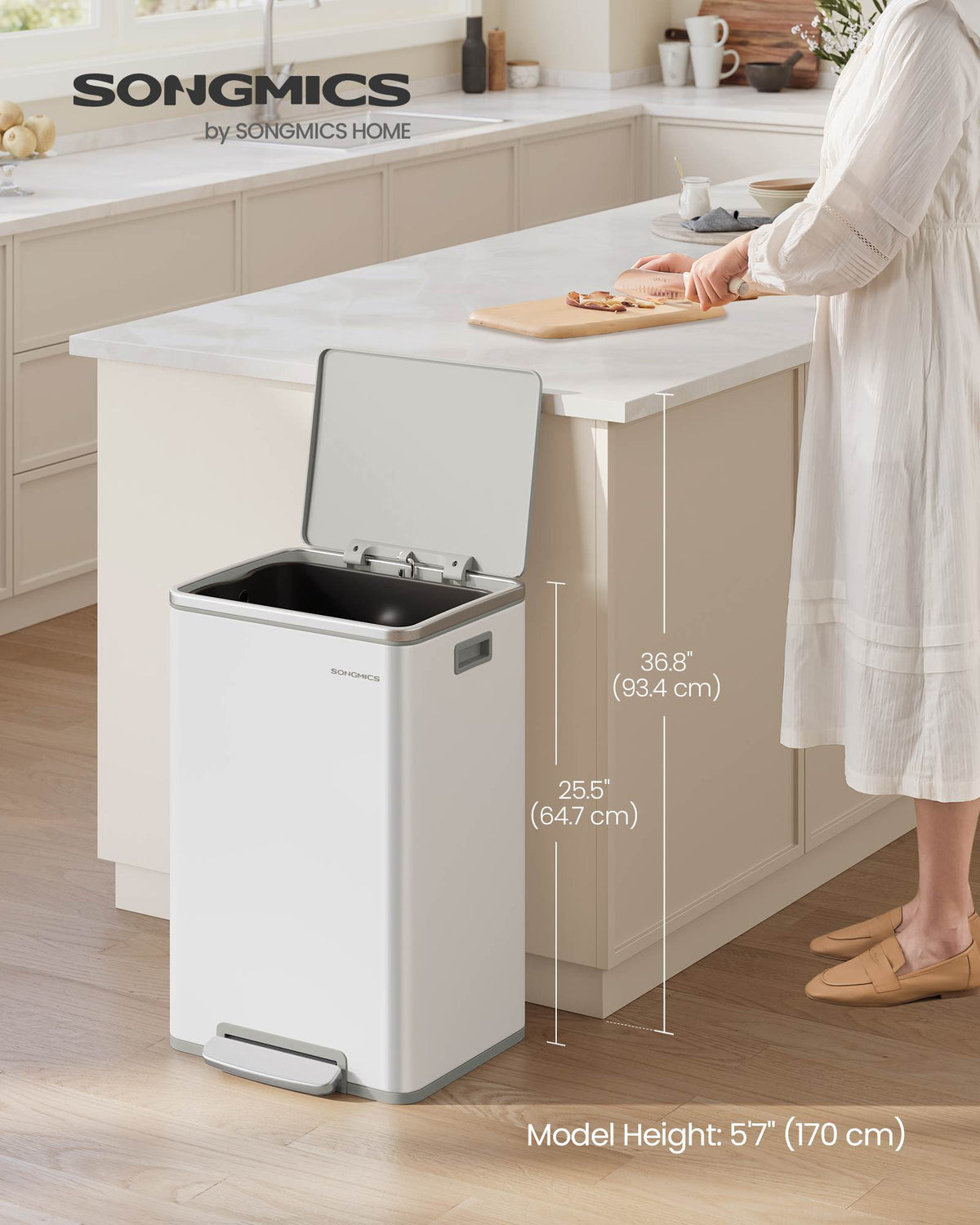 Trash Can - 13 Gallon - Soft-Close Lid - Removable Inner Bucket