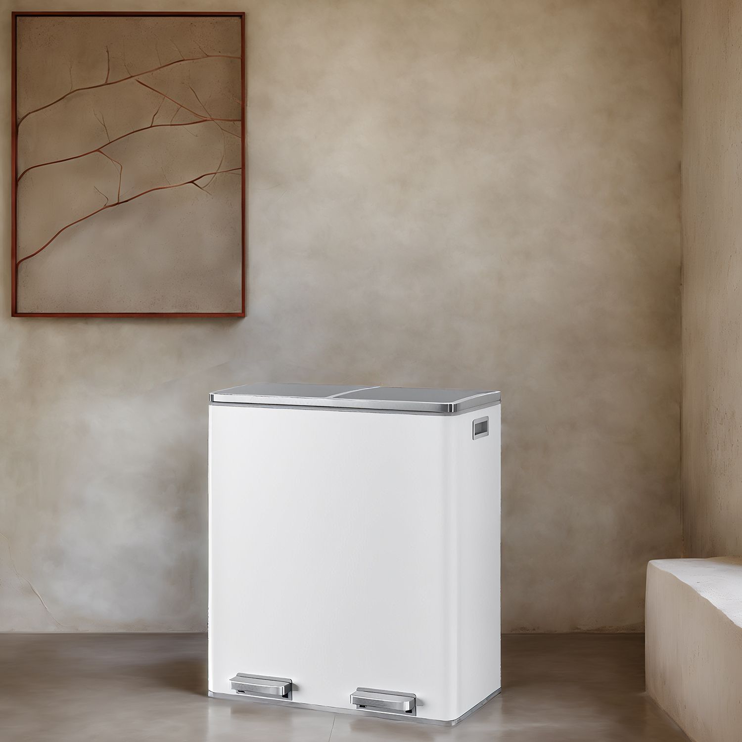 Dual Compartment Kitchen Trash Can with Airtight Hinged Lids - White - 23.2"L x 12.8"W x 25.6"H