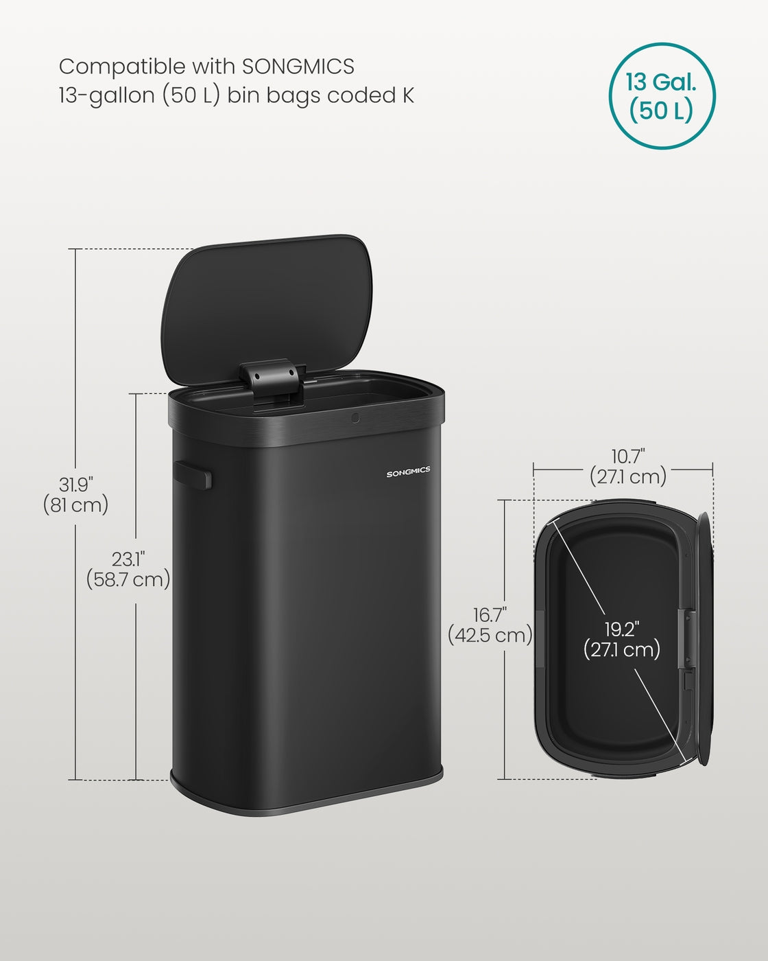 13-Gallon Motion Sensor Trash Can - Soft Close - Dual Open - Stainless Steel - Ink Black - Ink Black